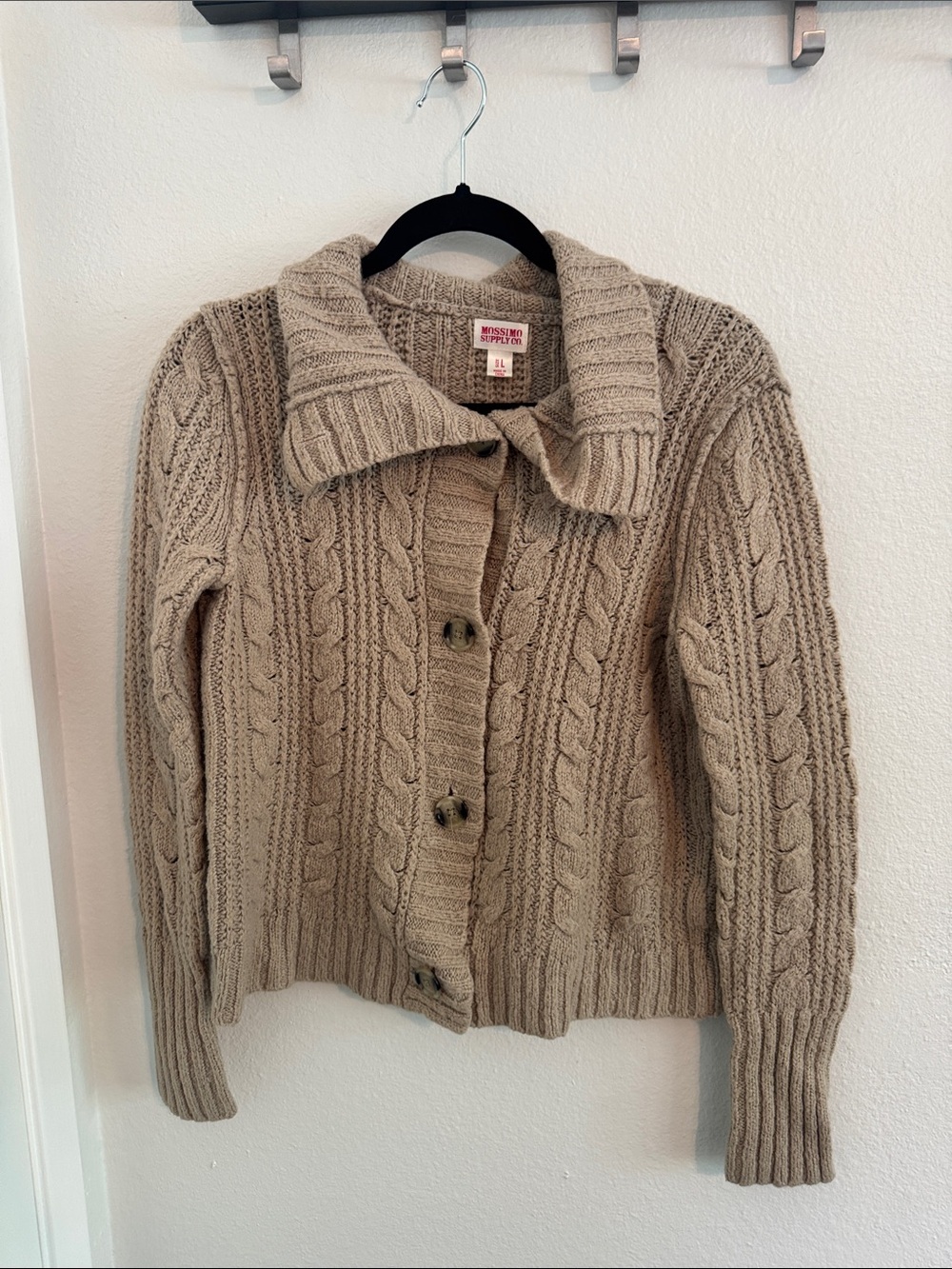 Mossimo Supply Co. Taupe Cable-Knit Button-Front Cardigan